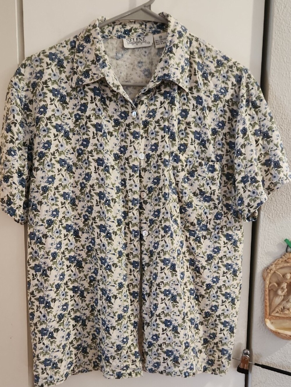 Selene Sport Floral Silk Top in Blue and Cream